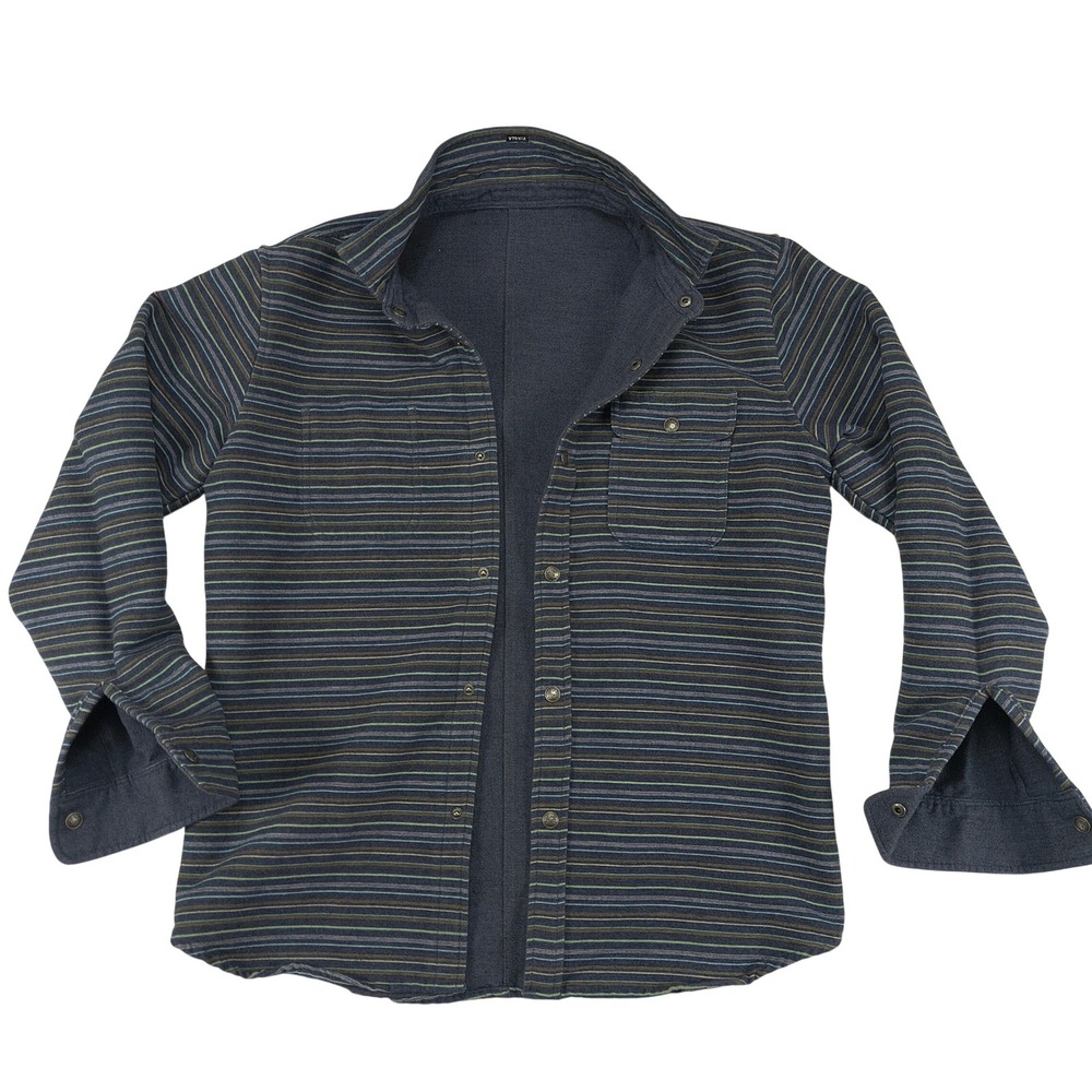 Vissla Mens Reversible‎ Snap Front Shirt Jacket Navy Blue Striped Size M Shacket